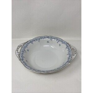 Franconia Krautheim Bavaria Delphine Handled Serving Bowl 10½” Blue Floral Vtg